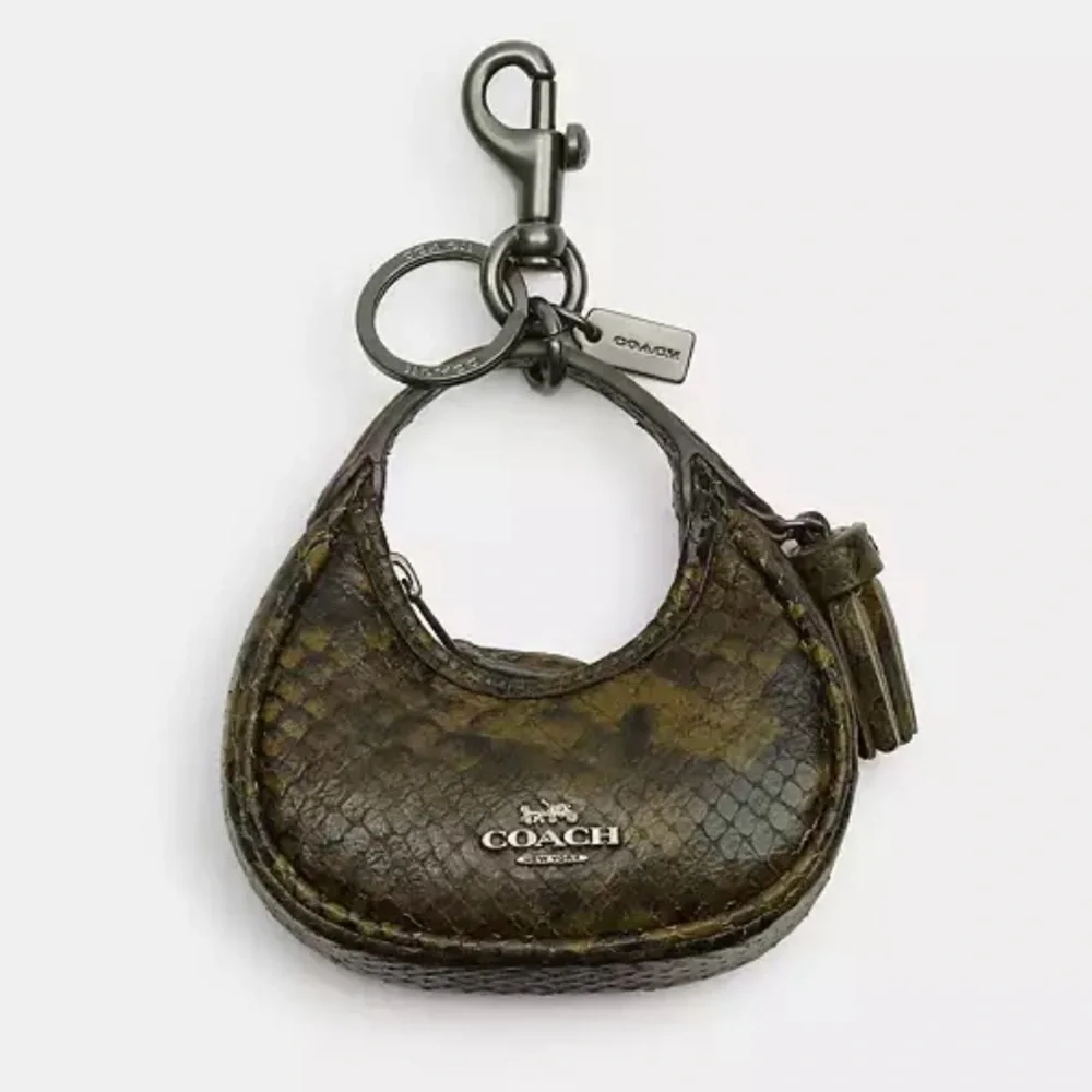 NEW Coach keychain Carmen Snake Print Bag Charm - Olive Green